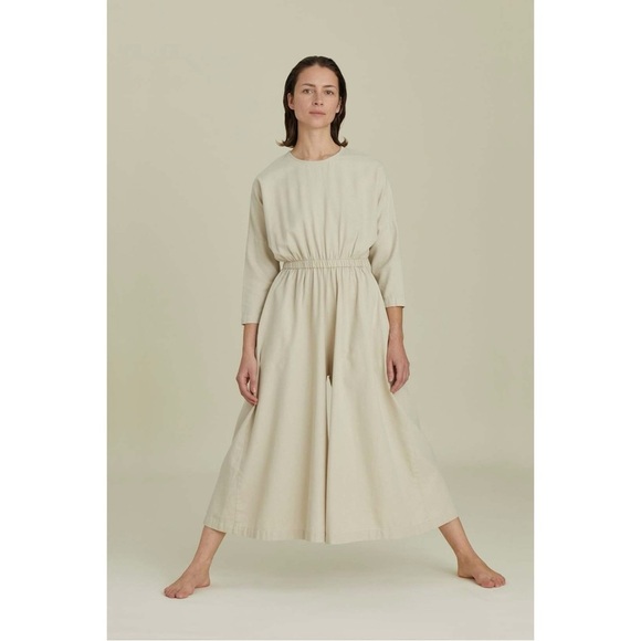 Black Crane Size S Ivory Wide Leg Culotte Jumpsuit 100% Cotton Lagenlook Minimal - Picture 1 of 7